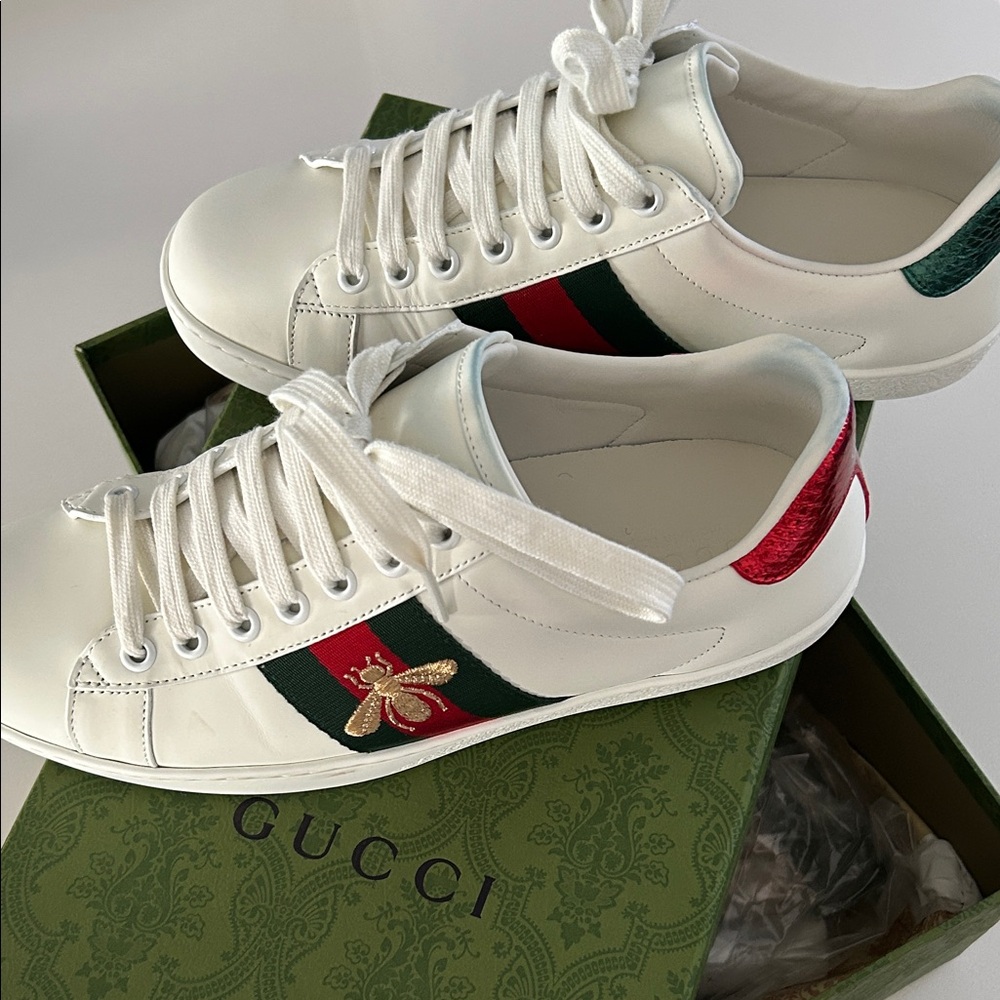 Gucci White Sneakers with Red and Green Details